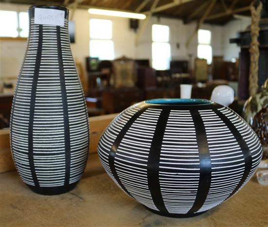 Black & white 1960s vase & bowl